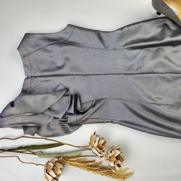 Calvin Klein Silver Grey Ruffle Shoulder Dress 2 - Picture 11 of 14